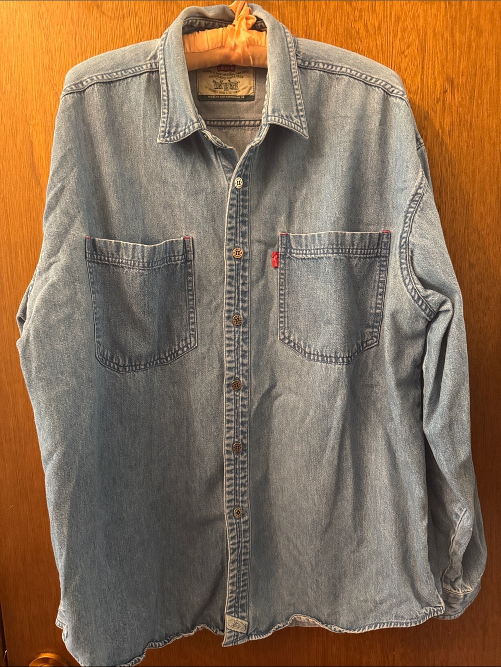 90’s Red Tag Levi's Light Blue Denim Button-Down Shirt with Dual Chest Pockets